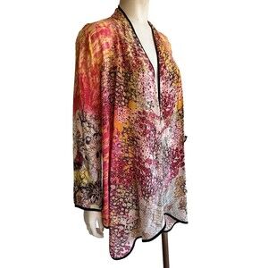 CITRON Santa Monica Kimono Jacket Floral Asian Art to Wear Lagenlook Long Size S